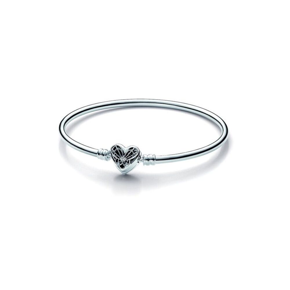 Pandora Silver Cz Heart & Butterfly Bangle Bracelet